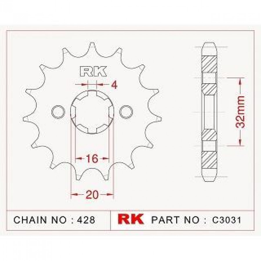 Γρανάζι Εμπρός 15 Δόντια RK για Crypton, Crypton X, RX100 – ΜΑΛ – 1 Τεμάχιο