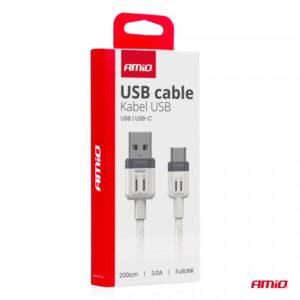 Καλώδιο Φόρτισης & Δεδομένων AMiO USB-A σε USB-C – 200cm, 3A, 1 Τεμάχιο - Image 1