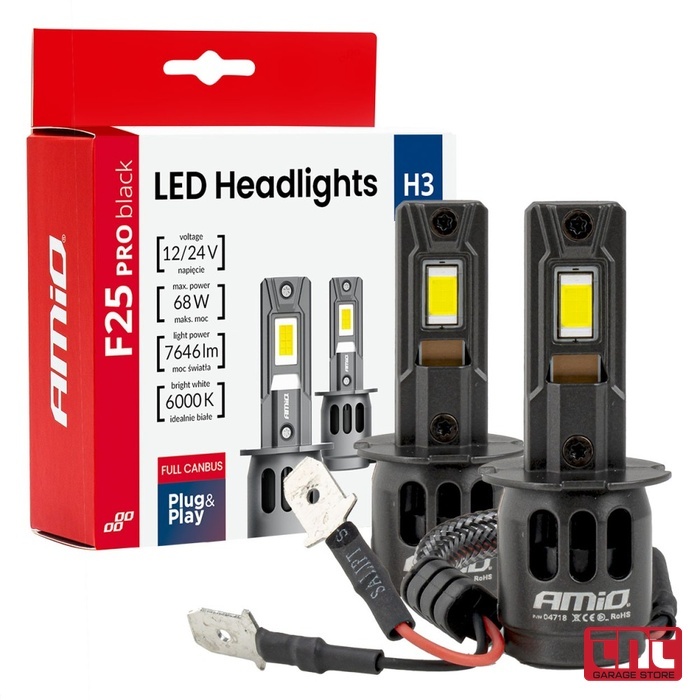 Λαμπτήρες LED AMIO F25 PRO BLACK Edition H3 68W 12/24V FULL CANBUS 7646lm 6000K — Σετ 2 τεμ. amio_f25_pro_black_led_headlights_h