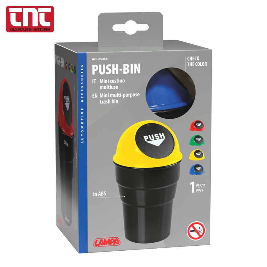 Κάδος Απορριμμάτων Αυτοκινήτου με Καπάκι PUSH-BIN Lampa 100x180mm – Τοποθέτηση σε Ποτηροθήκη – 1 Τεμάχιο lampa-car-trash-bin-min