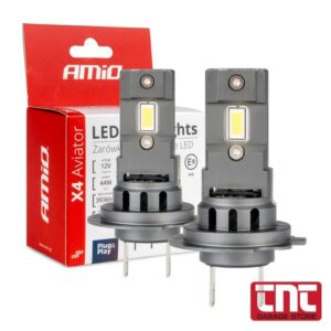 Amio Λαμπτήρες LED H7 X4 Series Aviator CSP 6500K 12V 44W — 2 Τεμάχια amio_led_headlight_bulbs_h7_x4_aviator_series_box_with_log