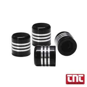 Σετ Καπάκια Βαλβίδων Αυτοκινήτου “LINE” — Μαύρο / Χρώμιο (4 Τεμάχια) tire_valve_caps_black_silver_set_with_logo_700x