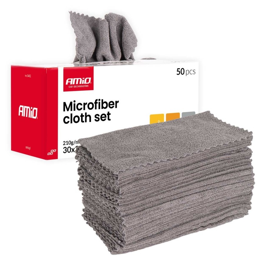 Amio – Σετ Πανιά Μικροϊνών (Microfiber) διαστάσεων 30x30cm με πυκνότητα 210g/m² σε συσκευασία 50 τεμαχίων για Επιβατικά Αυ