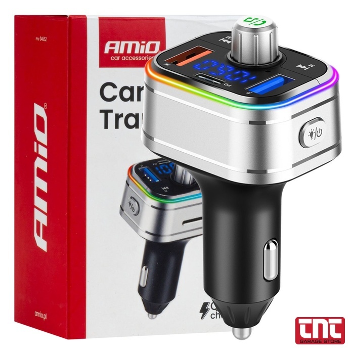 FM Transmitter Αυτοκινήτου Amio Bluetooth 12/24V με USB Type‑C & microSD amio_car_fm_transmitter_bluetooth_rgb_led_fast_cha