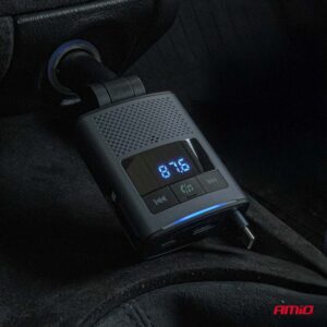 Amio – FM Transmitter Αυτοκινήτου 12/24V με 1xUSB Type-A, 1xUSB Type-C και Ενσωματωμένο Καλώδιο Φόρτισης Type-C – 1