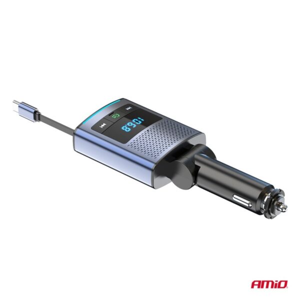 Amio – FM Transmitter Αυτοκινήτου 12/24V με 1xUSB Type-A, 1xUSB Type-C και Ενσωματωμένο Καλώδιο Φόρτισης Type-C – 1